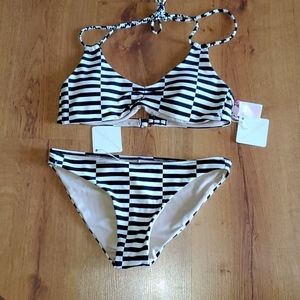 Vanilla/Beach Black and White Striped Bikini Set